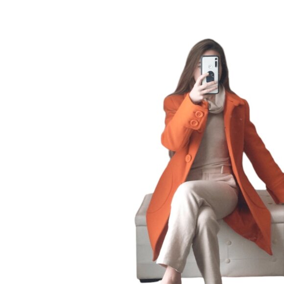NWOT Orange small wool coat Jean Basic ptp 16'' - Picture 13 of 16